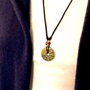I Ching coin necklace w vtg coin & Crystal beads